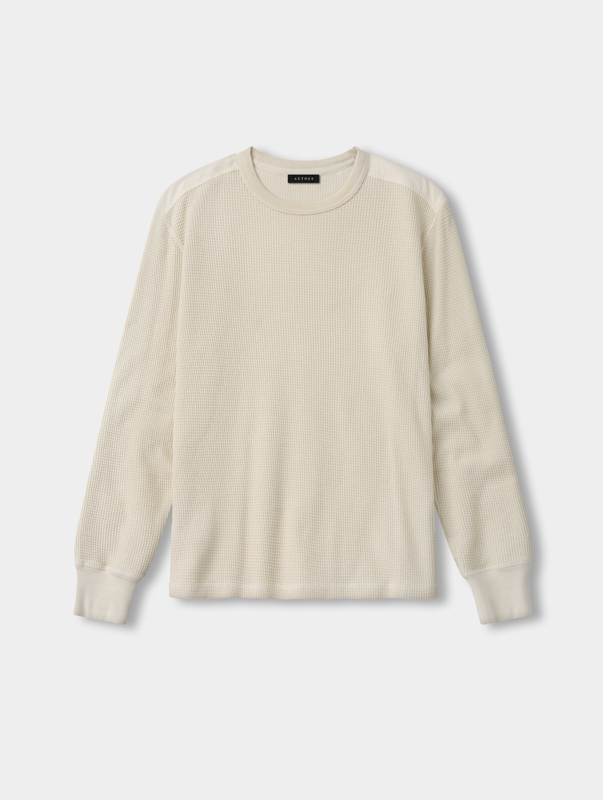 Flat lay view of the Daley Waffle Shirt in Bone from AETHER Apparel.