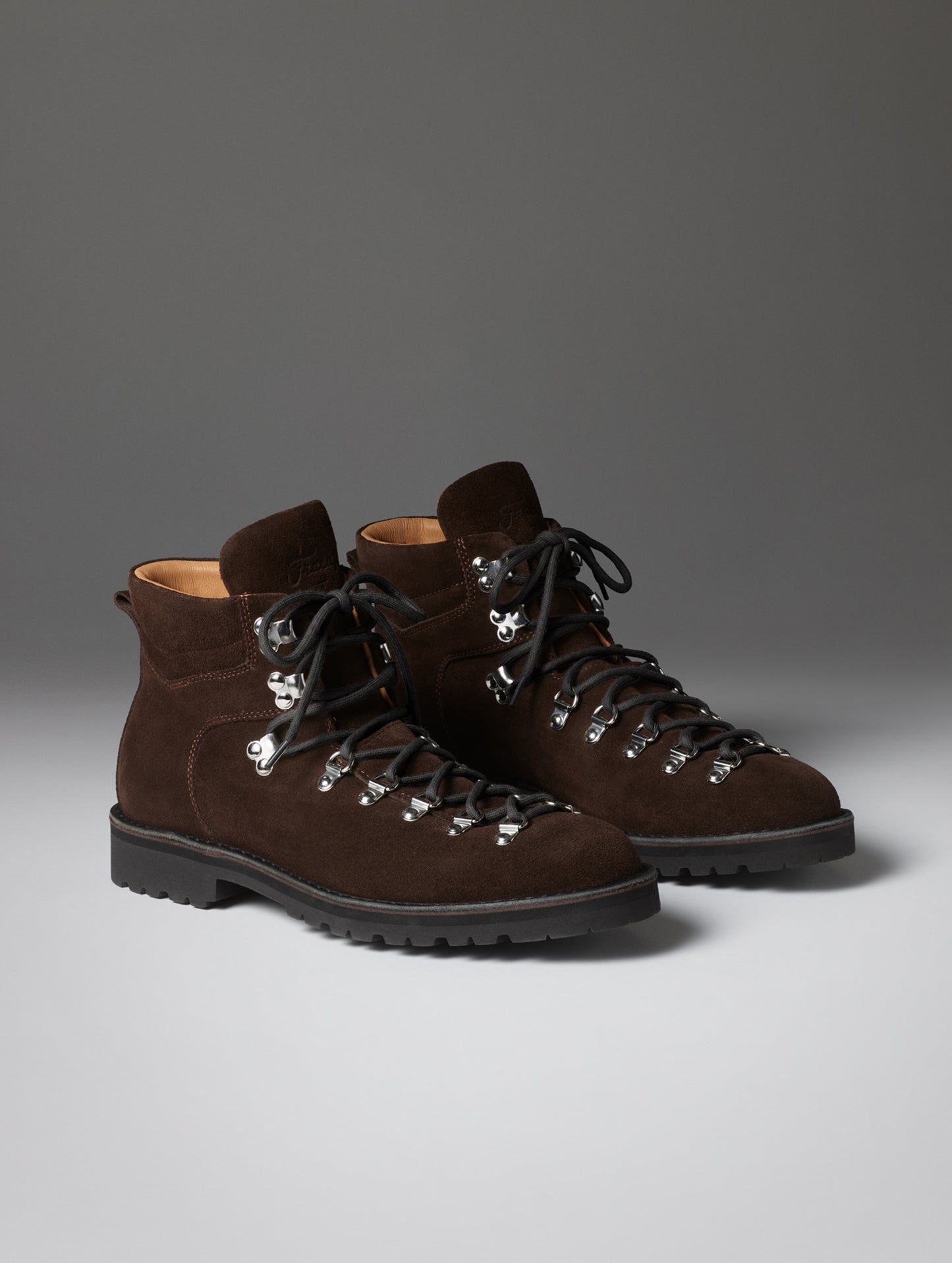 Front angled view of the men's Dolomite Boot in Espresso Brown with black laces from AETHER Apparel.