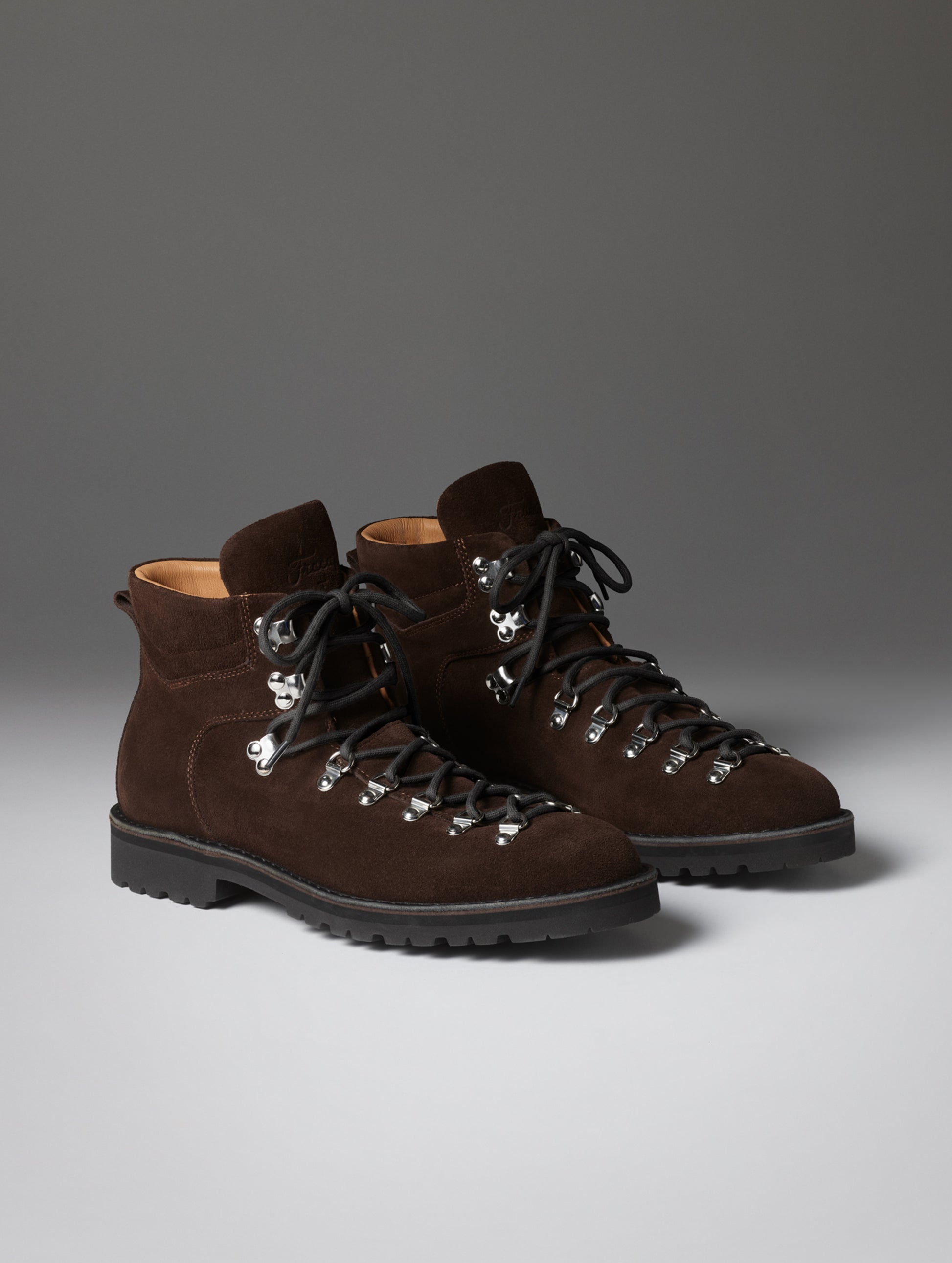 Front angled view of the men's Dolomite Boot in Espresso Brown with black laces from AETHER Apparel.
