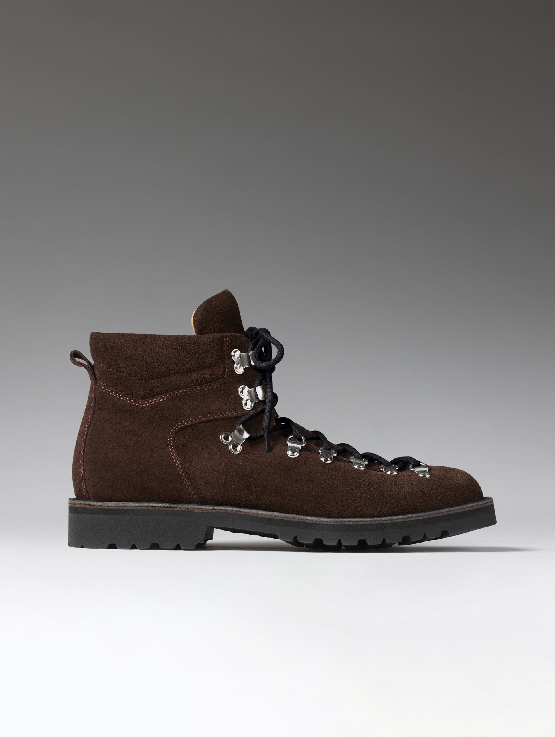 Side profile view of the men's Dolomite Boot in Espresso Brown from AETHER Apparel.