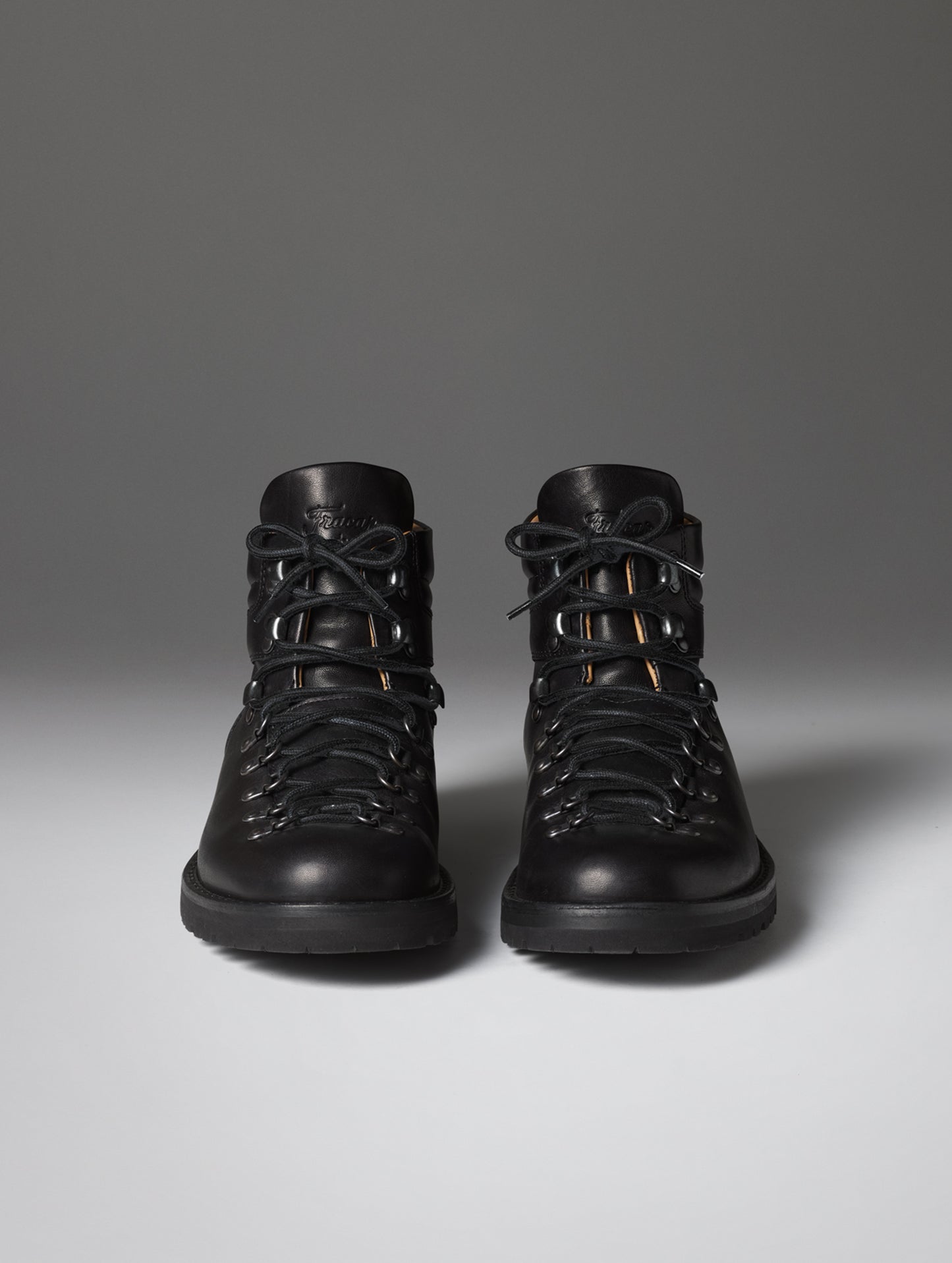 Front view of the men's Dolomite Boot in Onyx Black with black laces from AETHER Apparel.