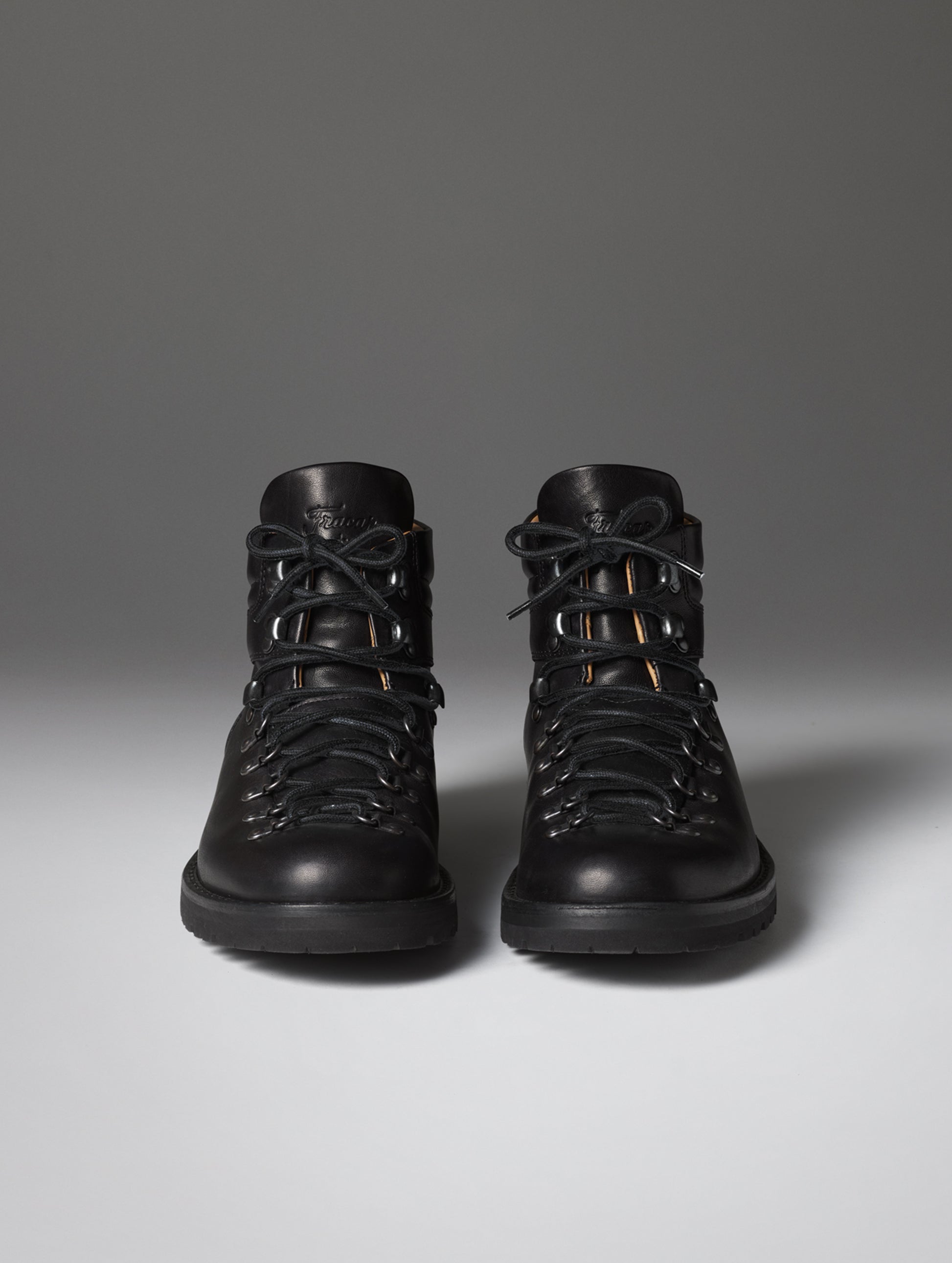 Front view of the men's Dolomite Boot in Onyx Black with black laces from AETHER Apparel.