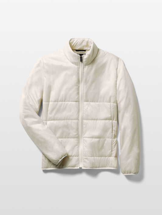 Flat lay of Eco Insulated Jacket in Bone white from AETHER Apparel.