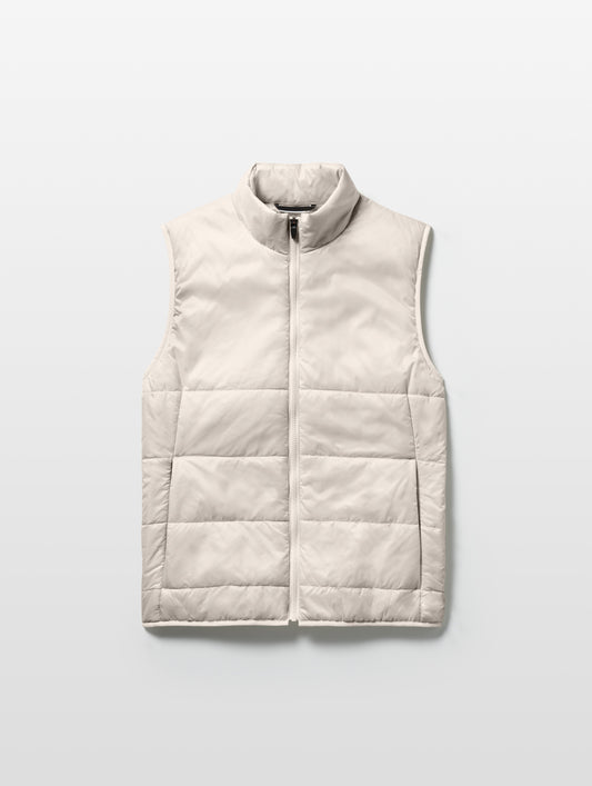 Flat lay of Eco Insulated Vest in Bone white from AETHER Apparel.
