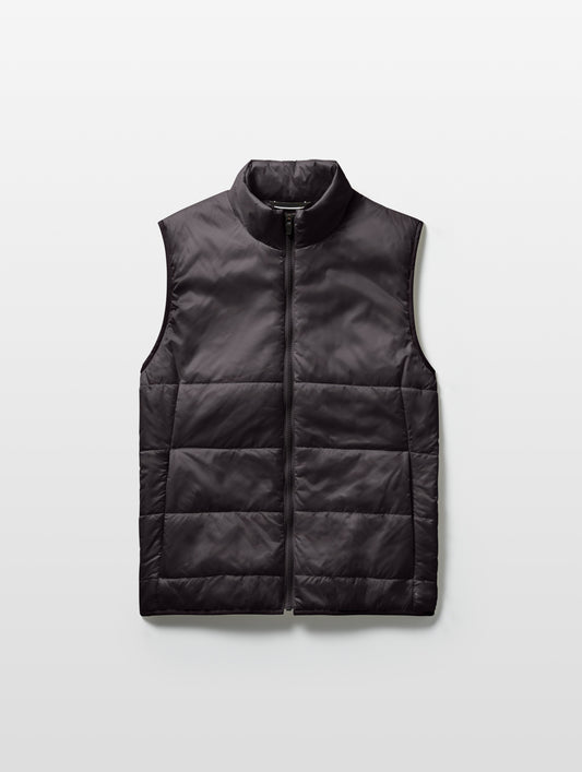 Flat lay of Eco Insulated Vest in Onyx Black from AETHER Apparel.