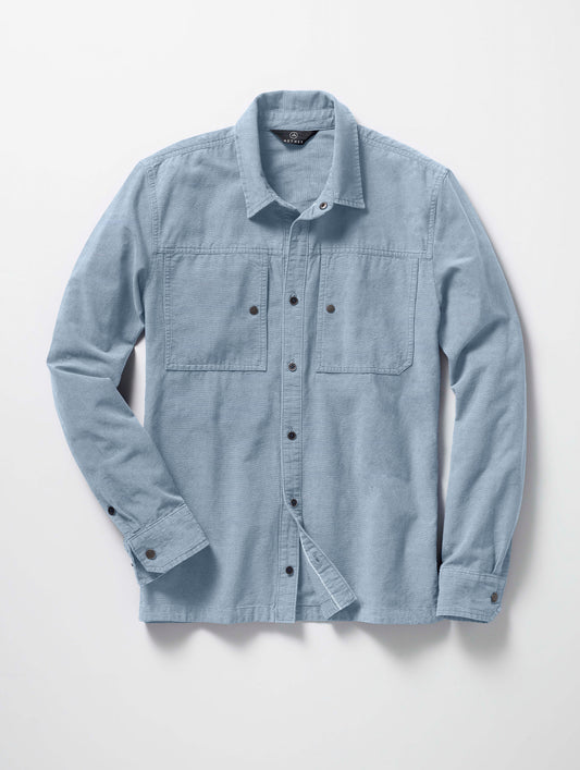 Flay lay of the Emerson Button Down in Light Blue from AETHER Apparel.