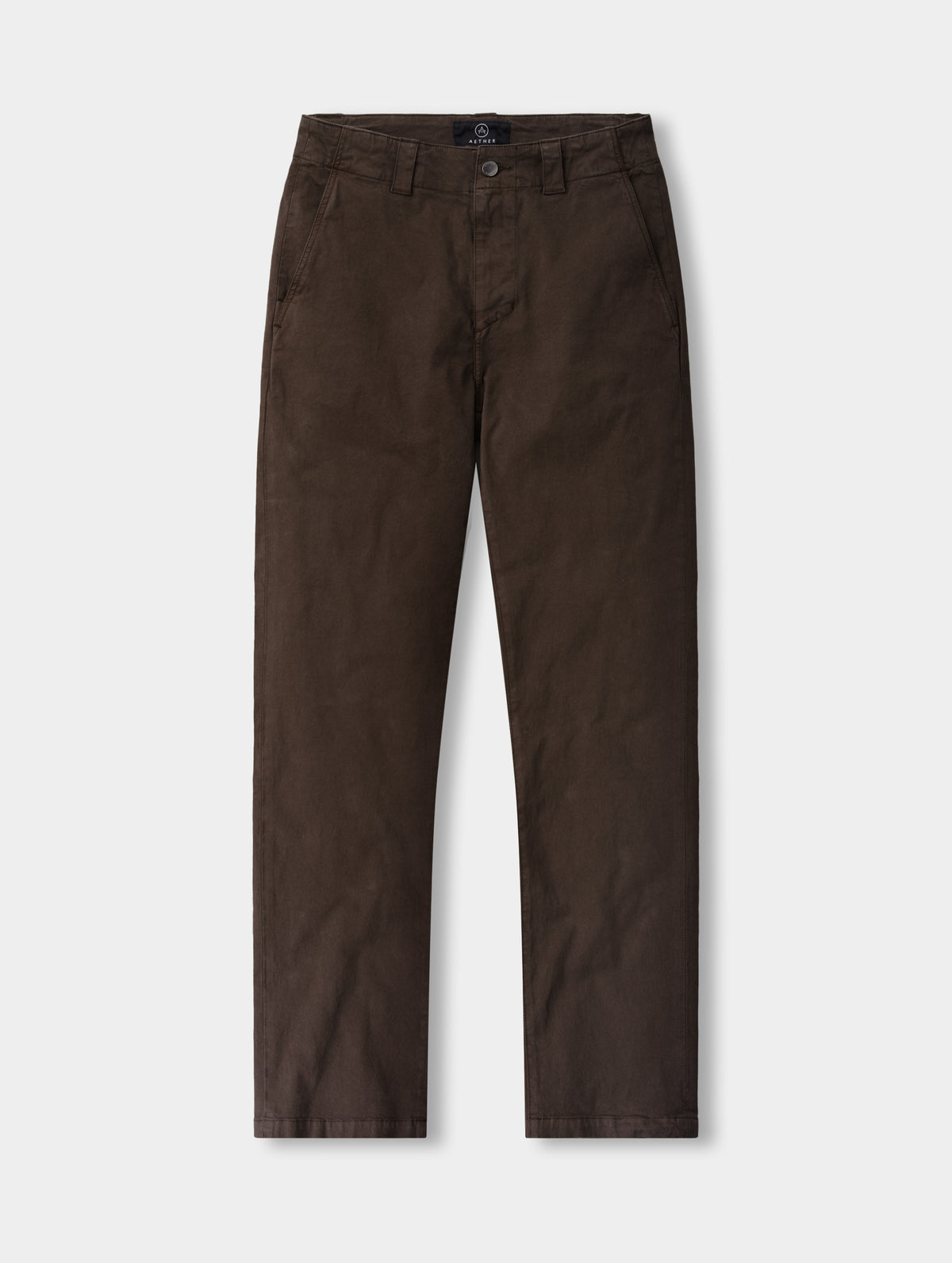 Flat lay of the Flint Chino Pant in Ash Brown from AETHER Apparel.