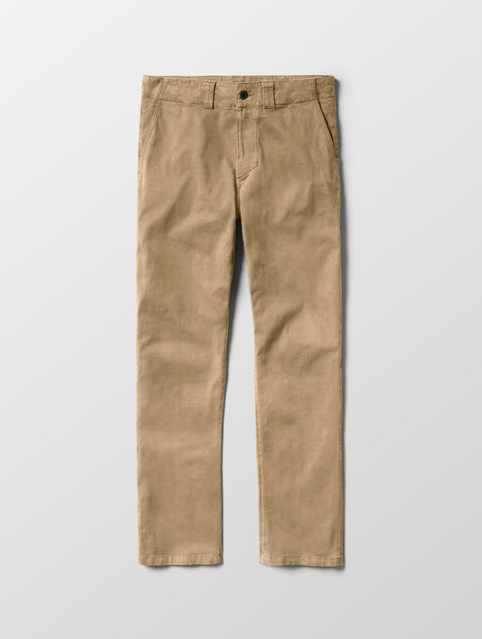 Flat lay of the Flint Chino Pant in Desert Tan from AETHER Apparel.