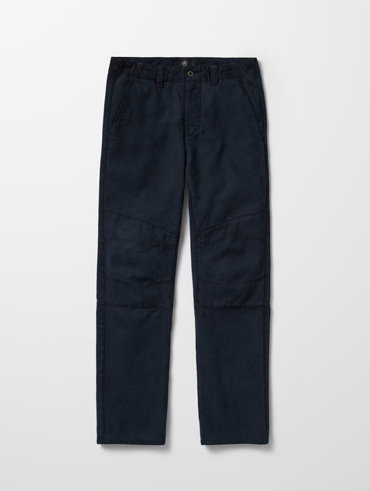 Flat lay of Gabriel Articulated Chino Stretch pant in Total Eclipse dark blue from AETHER Apparel.
