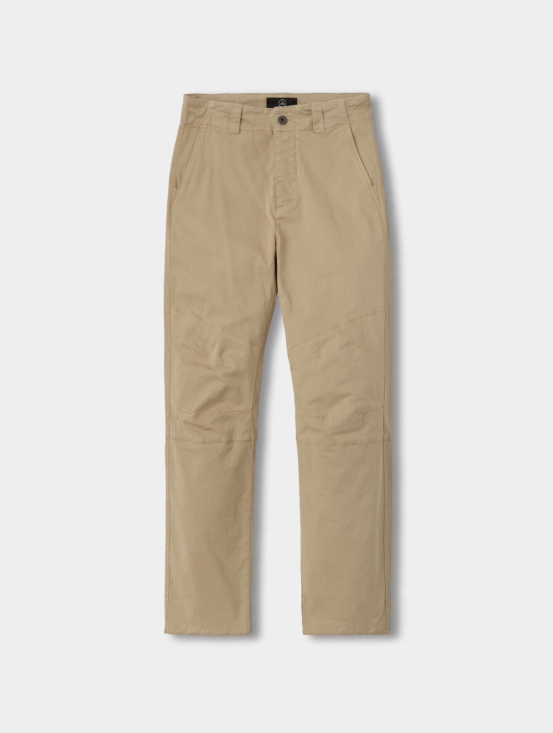 Flat lay view of the Gabriel Articulated Chino in Desert Tan from AETHER Apparel.