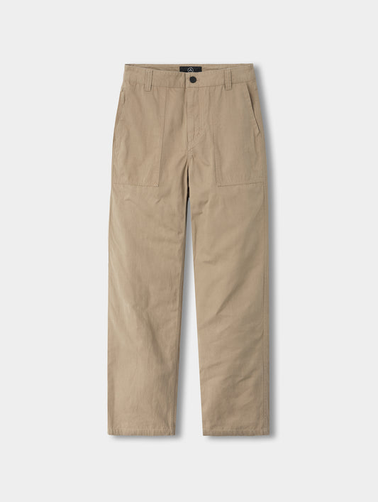 Flat lay view of the Gage Cotton Pant in Desert Tan from AETHER Apparel.