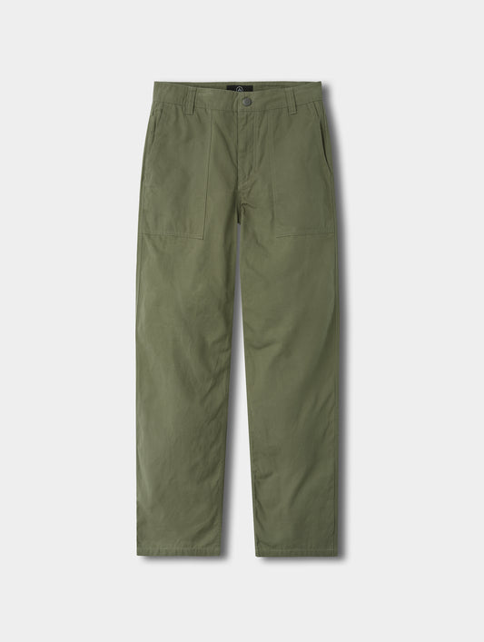 Flat lay view of the Gage Cotton Pant in Fern Green from AETHER Apparel.