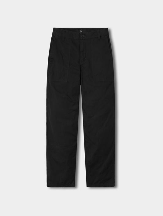 Flat lay view of the Gage Cotton Pant in Onyx Black from AETHER Apparel.