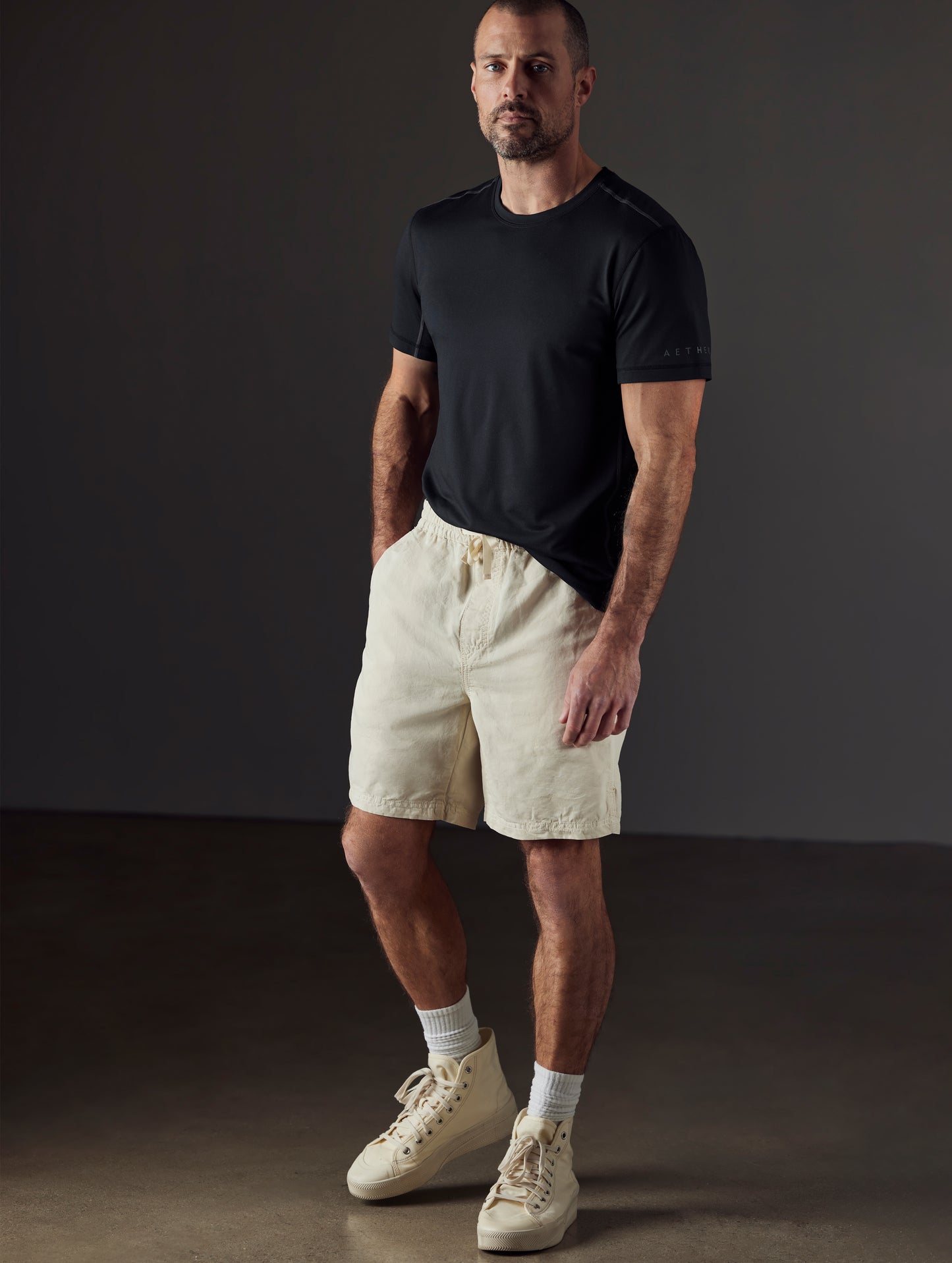 beige fatigue short from AETHER Apparel