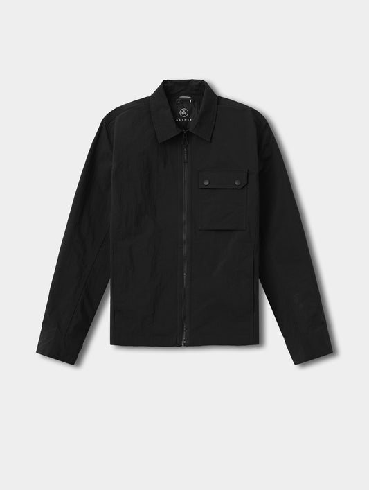 Flat lay view of the Landon Jacket in Onyx Black from AETHER Apparel.