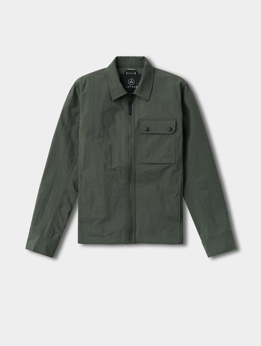Flat lay view of the Landon Jacket in Saville Green from AETHER Apparel.