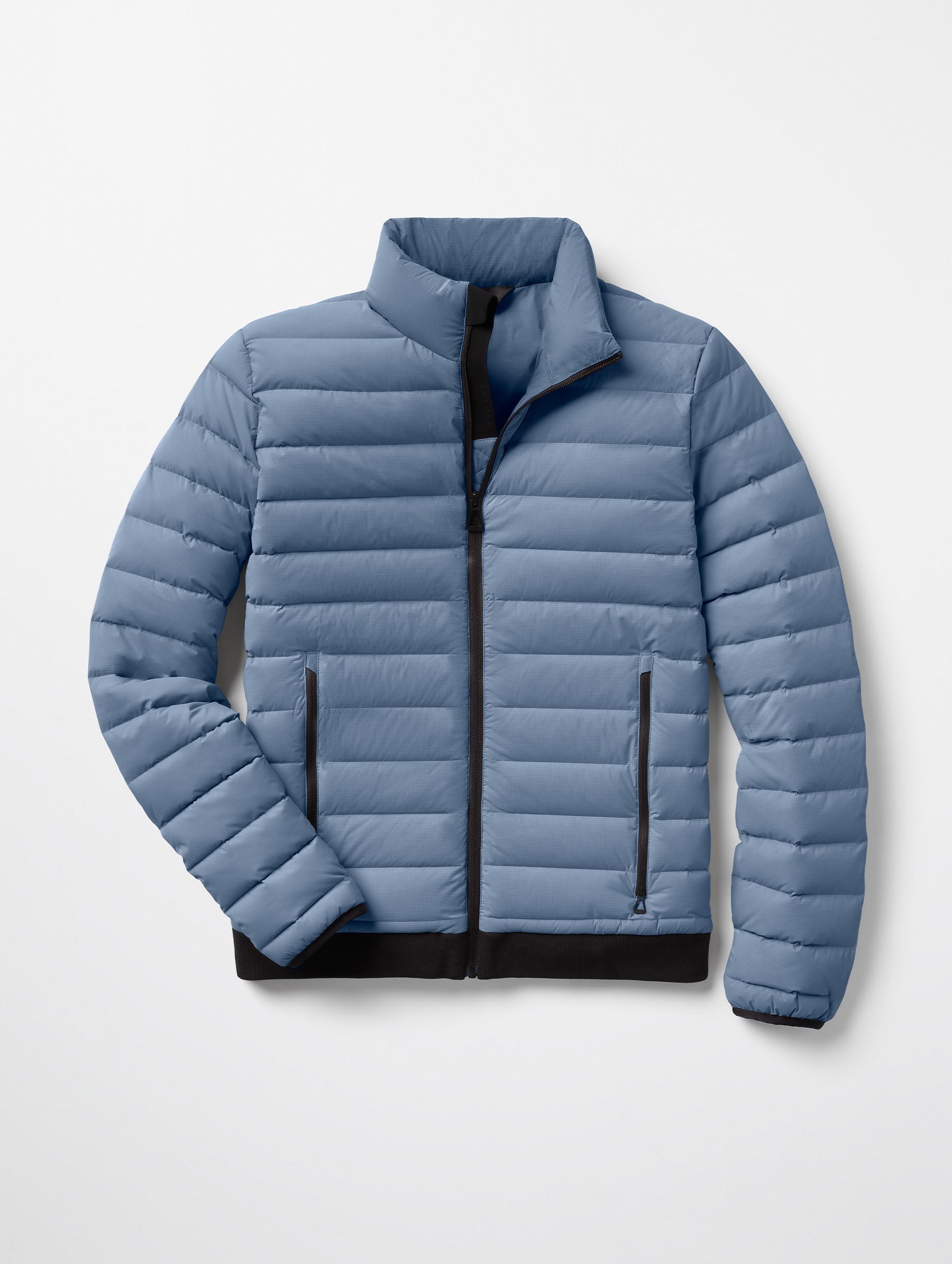 Flat lay of Prospect Packable Down Jacket in Portal Blue from AETHER Apparel.