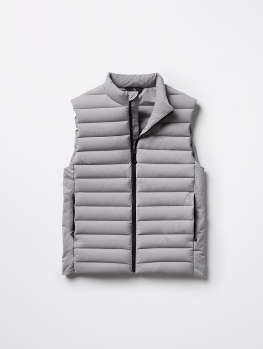 Flat lay of Launch Vest in Sky Grey from AETHER Apparel.