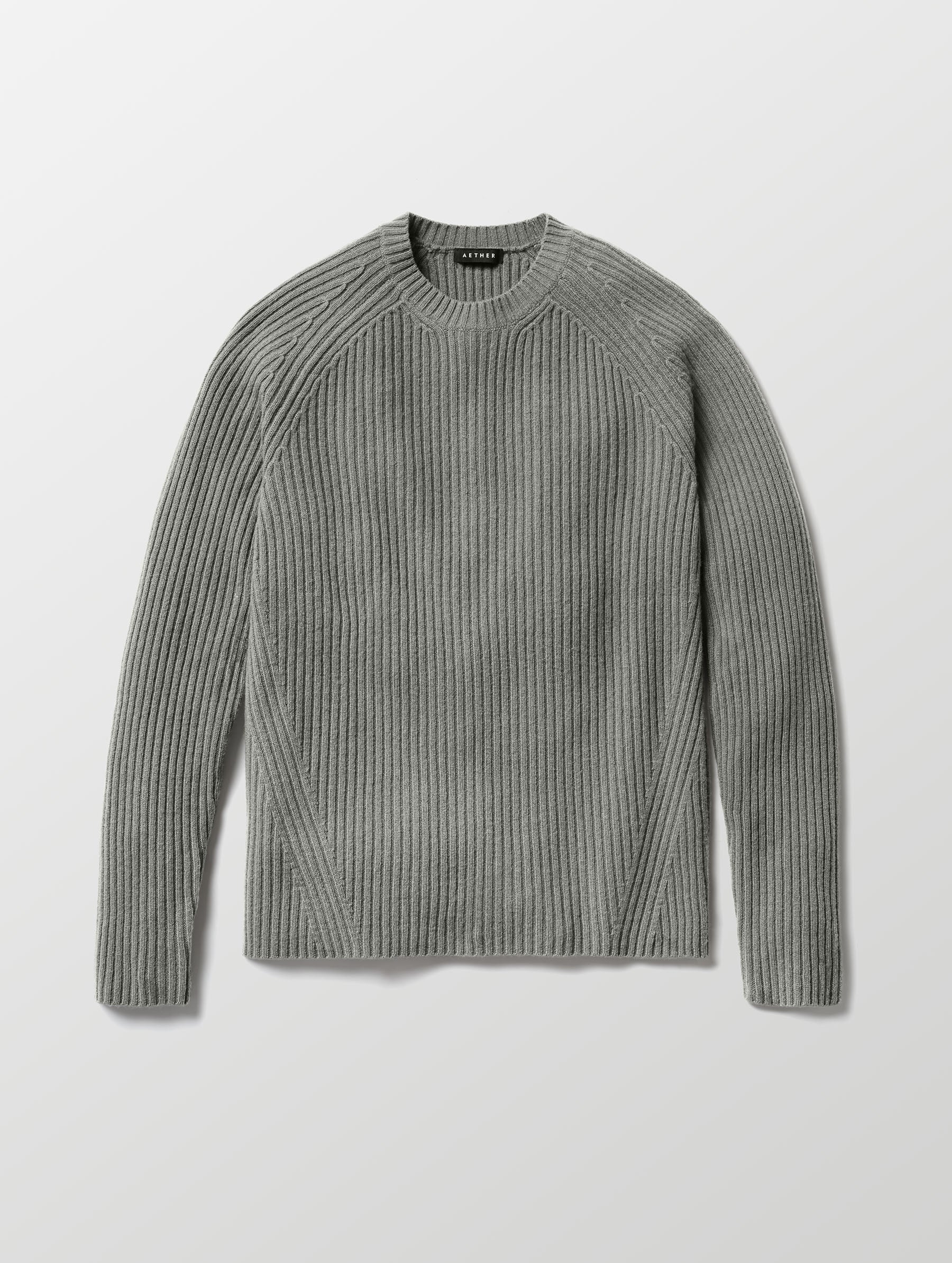Flat lay of Lyon Sweater in Heather Grey from AETHER Apparel. 