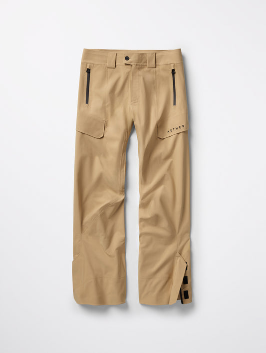 Flat lay of Maverick Snow-Shell Pant in Desert Tan from AETHER Apparel.