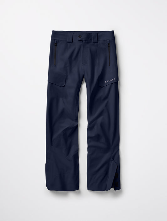 Flat lay of Maverick Snow-Shell Pant in Total Eclipse dark blue from AETHER Apparel.
