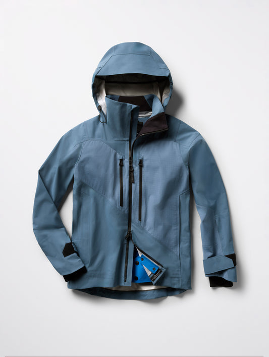 Flat lay of Maverick Snow-Shell Jacket in Portal Blue from AETHER Apparel.