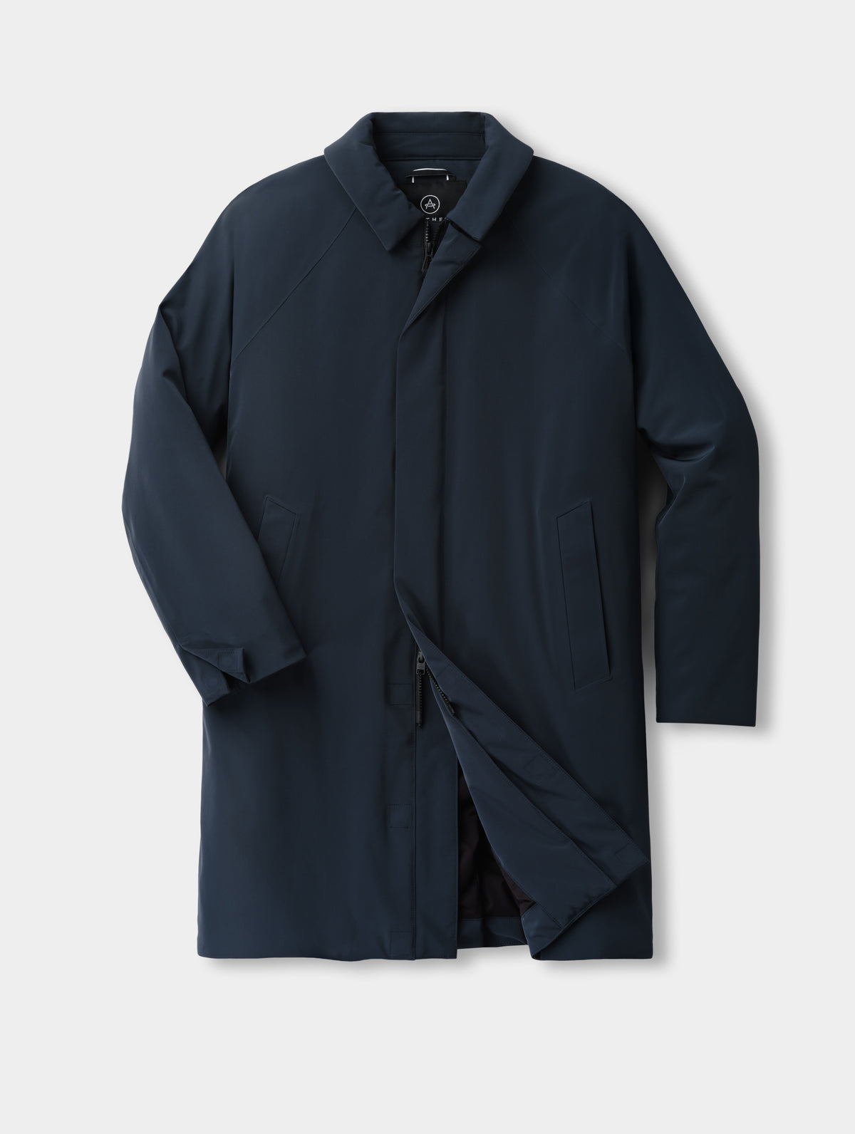 Flat lay of the Maxwell Insulated Trench in Total Eclipse from AETHER Apparel.