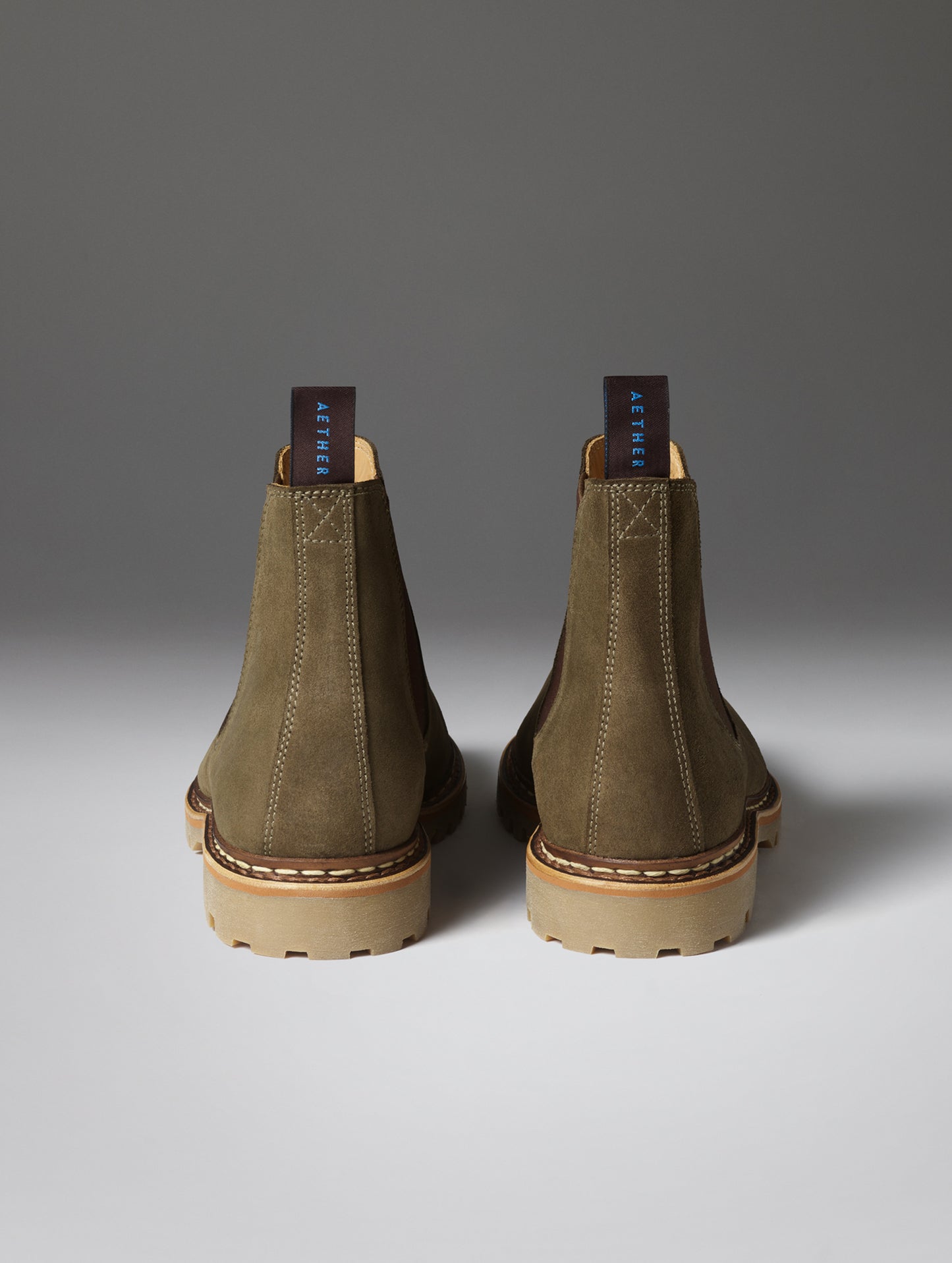 Rear view of the Monroe Chelsea Boot in Dark Olive from AETHER Apparel.