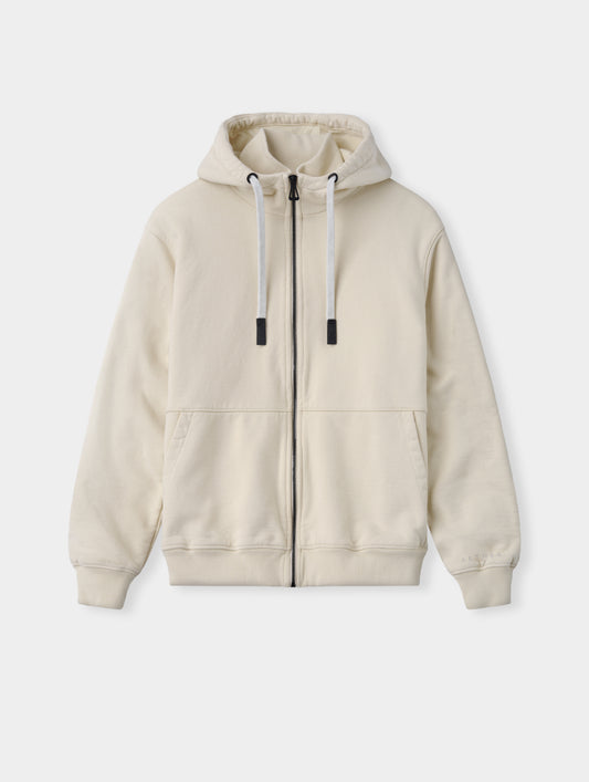 Flat lay view of the Monte Jersey Hoodie 2.0 in Bone from AETHER Apparel. 