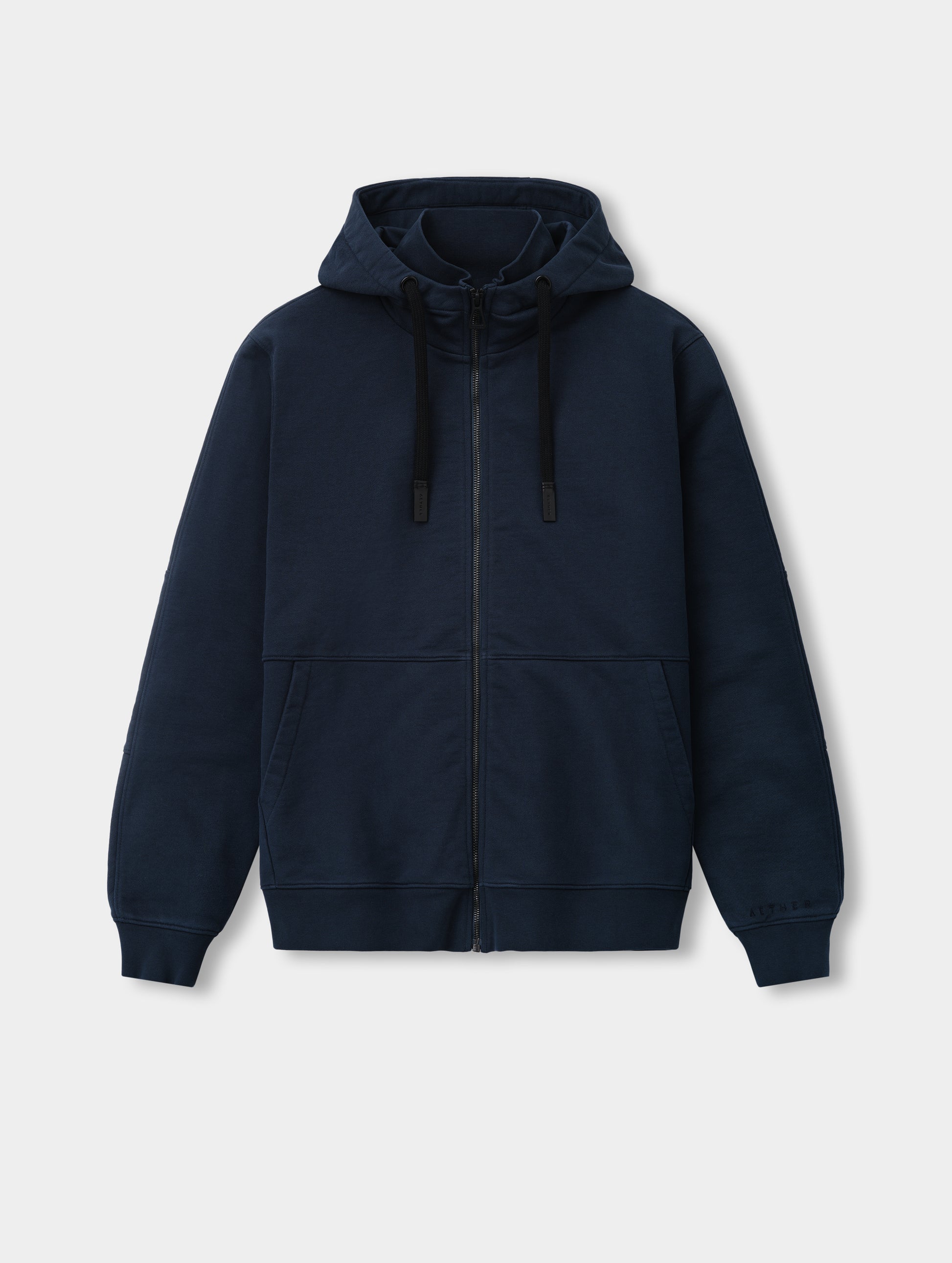 Flat lay view of the Monte Jersey Hoodie 2.0 in Total Eclipse from AETHER Apparel.