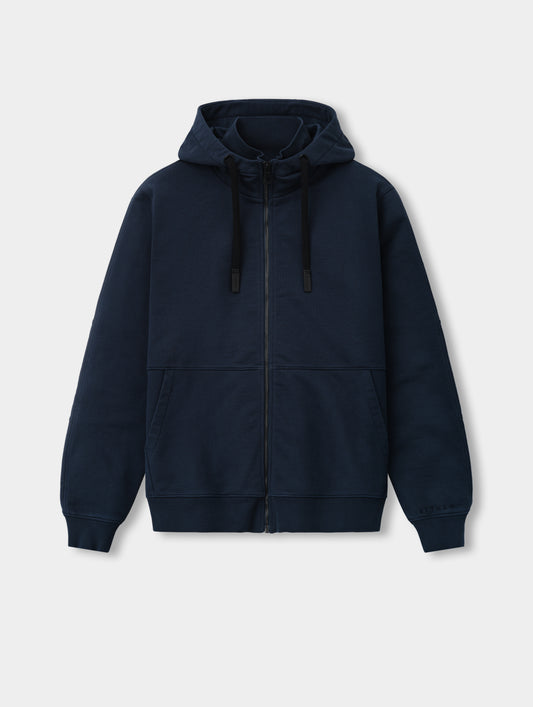 Flat lay view of the Monte Jersey Hoodie 2.0 in Total Eclipse from AETHER Apparel.