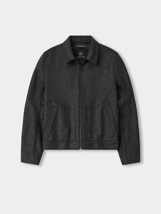 Flat lay of the Monza Wool Jacket 2.0 in Charcoal Grey from AETHER Apparel.