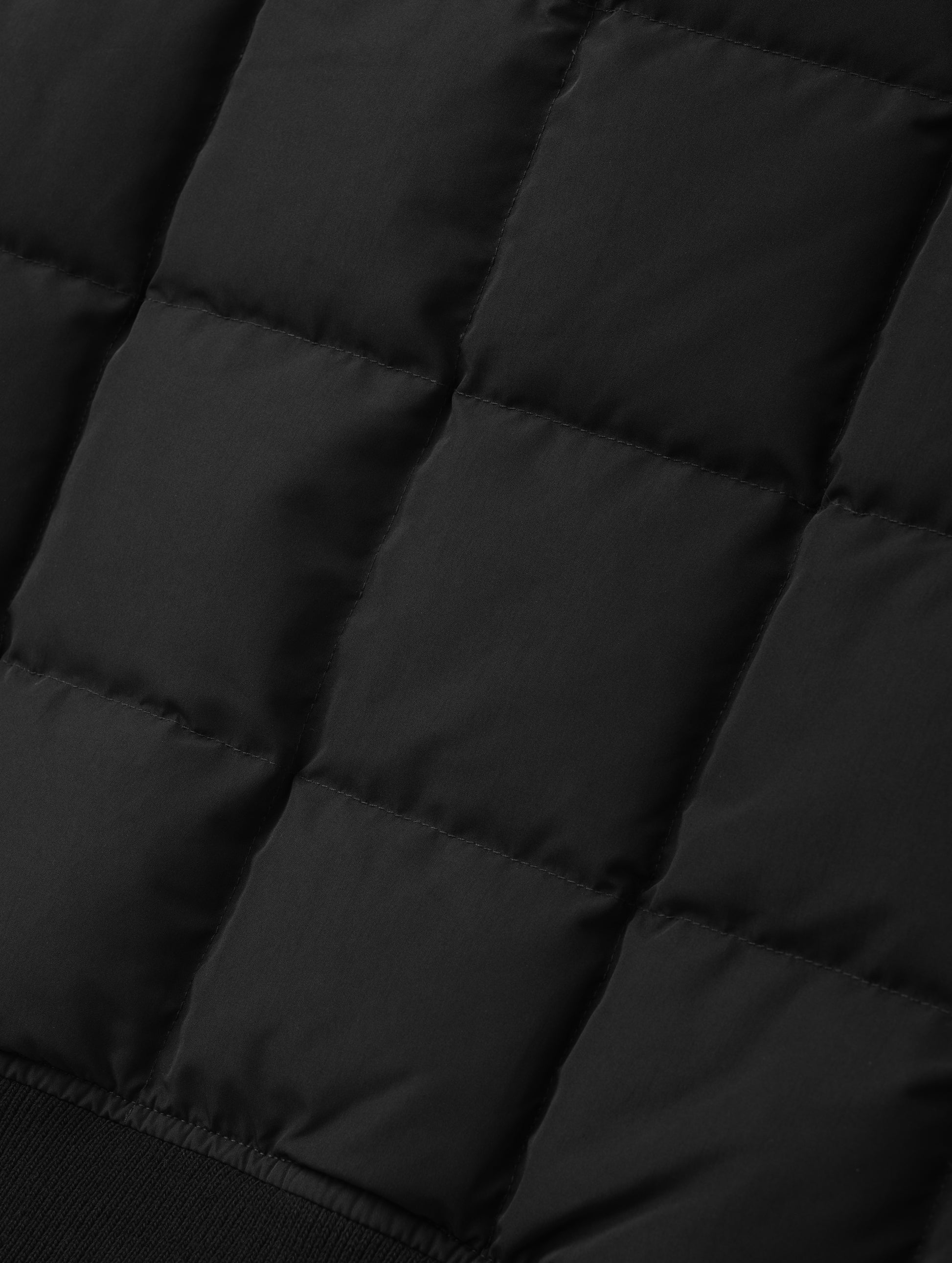 Closeup detailed view of the box-quilted construction on the Pacer Jacket in Onyx Black from AETHER Apparel.