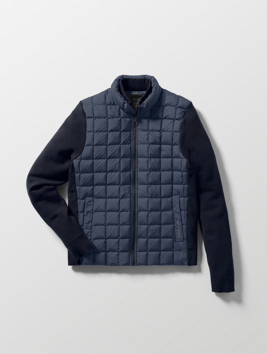 Flat lay of the M Phase Full-Zip in Total Eclipse dark blue from AETHER Apparel.