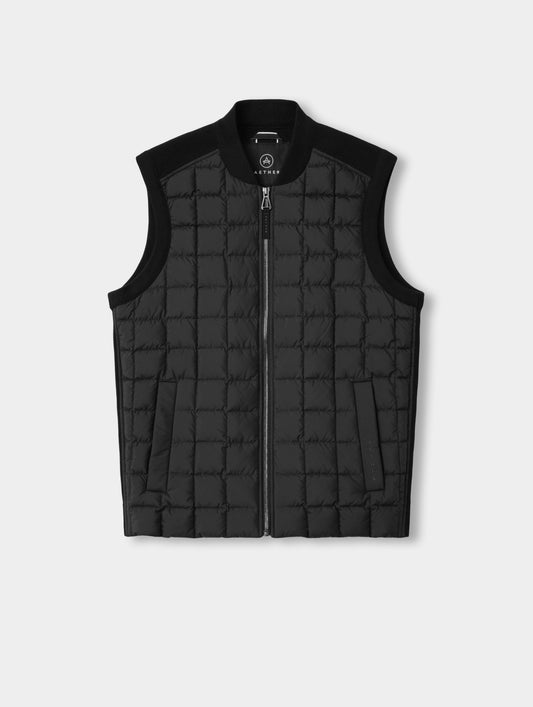 Flat lay view of the M Phase Vest in Onyx Black from AETHER Apparel. 