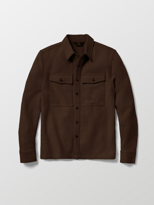 Flat lay of the Pioneer Heavyweight Button-Down in Ash Brown from AETHER Apparel.