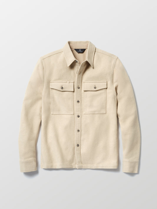 Flat lay of the Pioneer Heavyweight Button-Down in Bone white from AETHER Apparel.