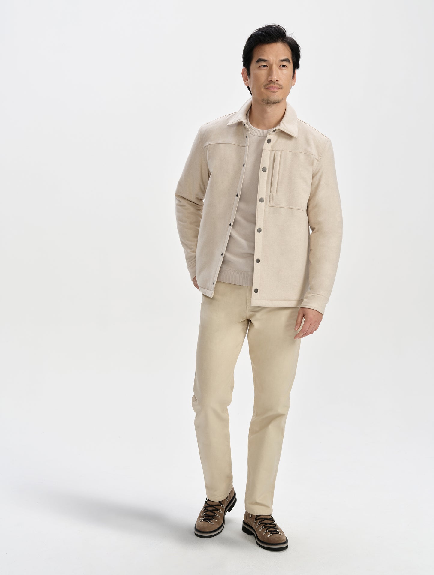 Front full-body view of man wearing the Porter 5-Pocket Pant in Bone from AETHER Apparel.