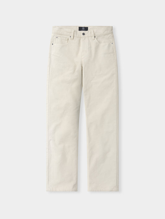 Flat lay of the Porter 5-Pocket Pant in Bone from AETHER Apparel.