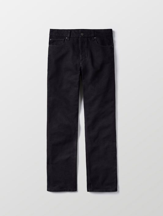 Flat lay of the Porter 5-Pocket Pant in Onyx Black from AETHER Apparel.