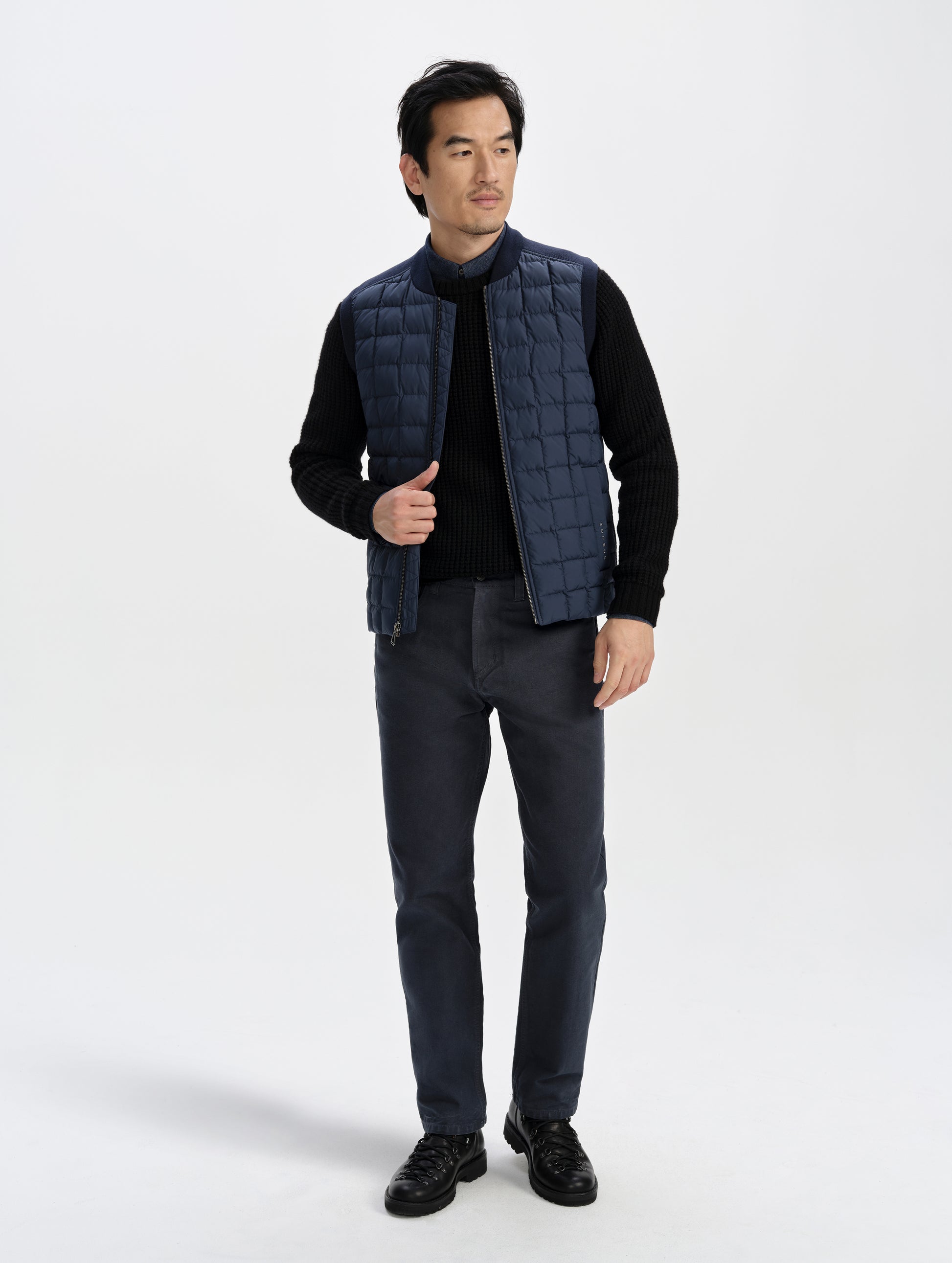 Front full-body view of man wearing the Porter 5-Pocket Pant in Graphite from AETHER Apparel.