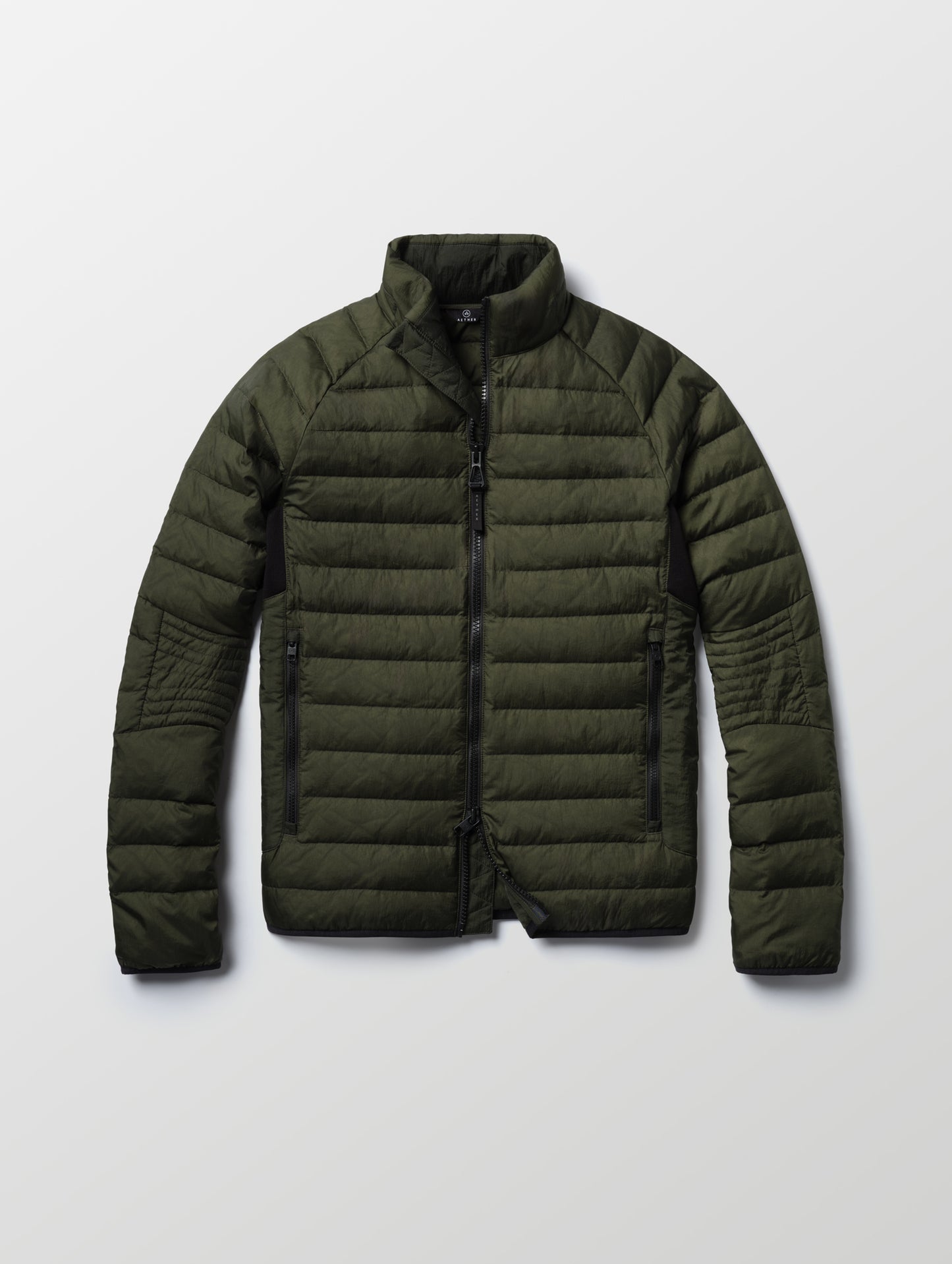 Flat lay of Prospect Packable Down Jacket in Forest Green from AETHER Apparel.