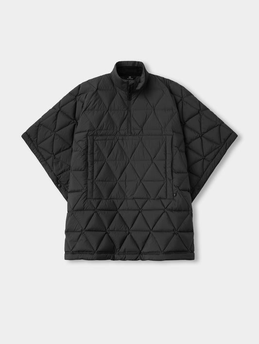 Flat lay view of the Reeves Down Poncho in Onyx Black from AETHER Apparel. 