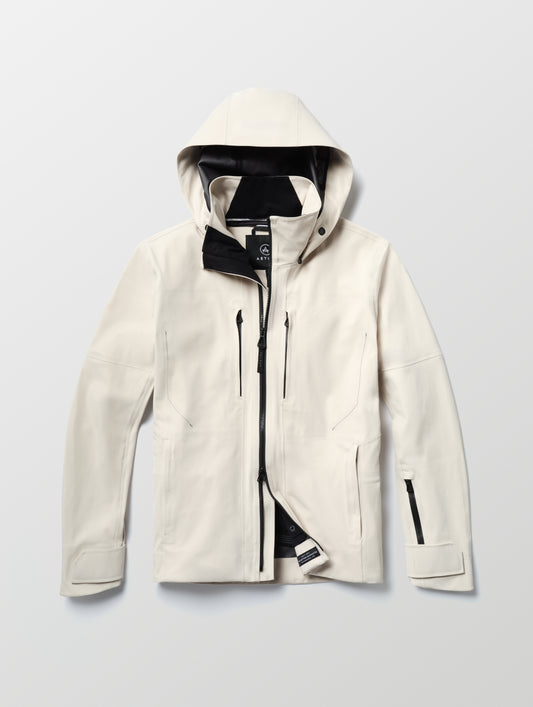 Flat lay of the Ridge Snow-Shell Jacket in Bone from AETHER Apparel.