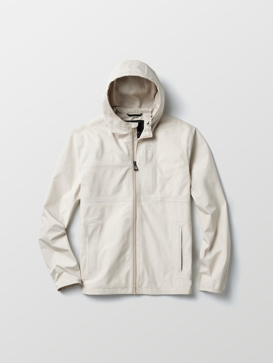 Flat lay view of Storm All-Weather Jacket in Bone white from AETHER Apparel.