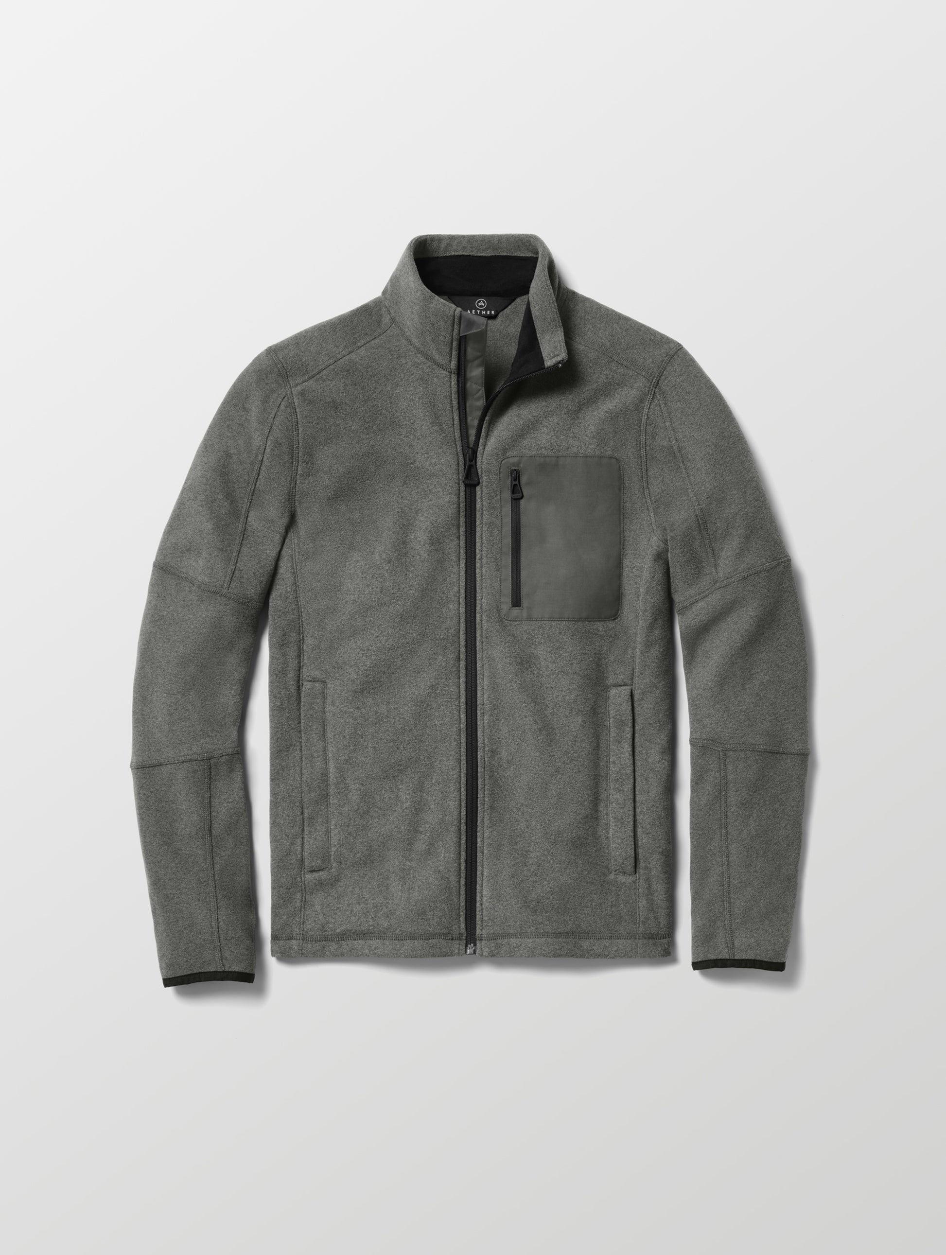 Flat lay of Sutherlin Full-Zip in Charcoal Grey from AETHER Apparel.