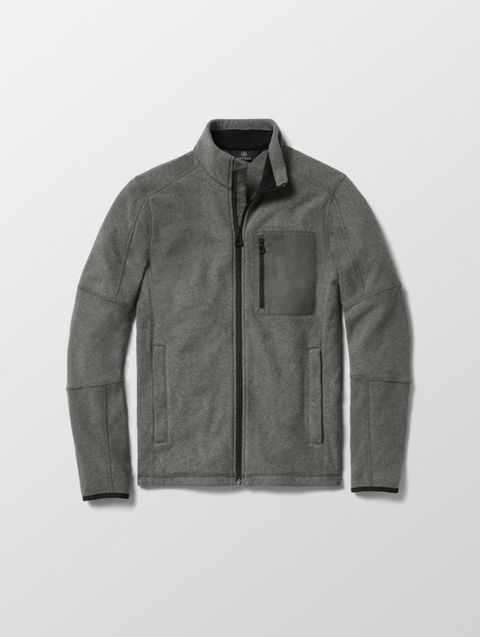 Flat lay of Sutherlin Full-Zip in Charcoal Grey from AETHER Apparel.
