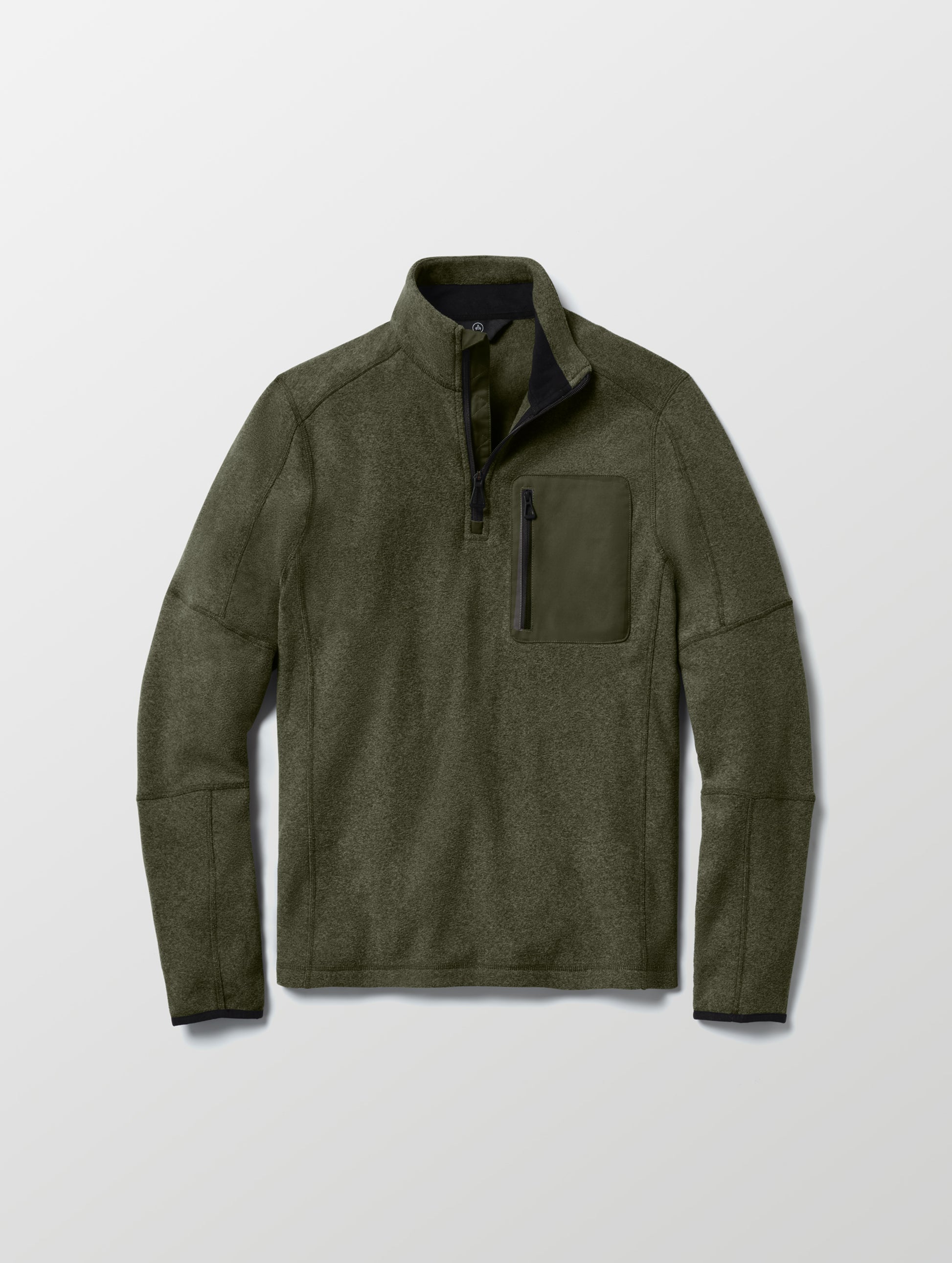 Flat lay of Sutherlin Half-Zip in Forest Green from AETHER Apparel.