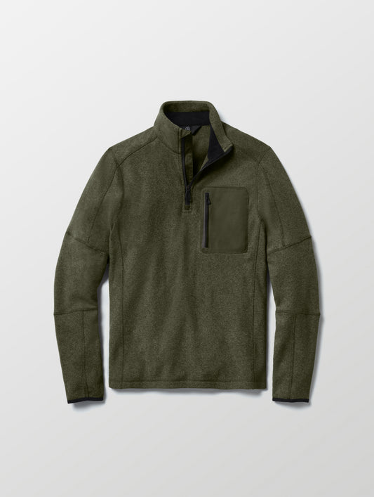 Flat lay of Sutherlin Half-Zip in Forest Green from AETHER Apparel.