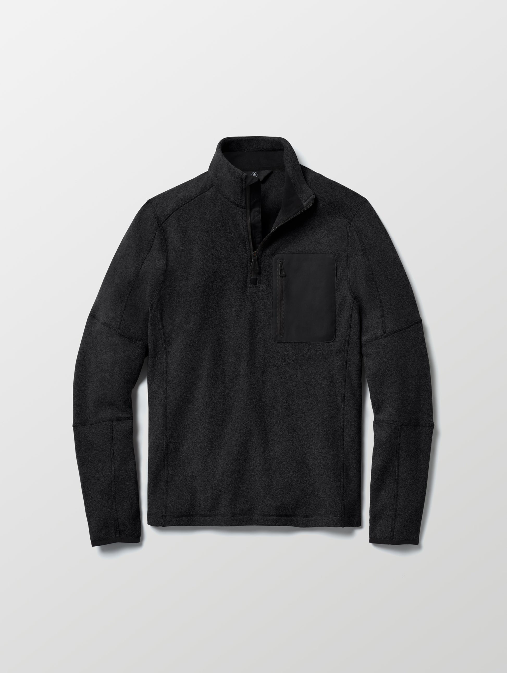 Flat lay of Sutherlin Half-Zip in Onyx Black from AETHER Apparel.